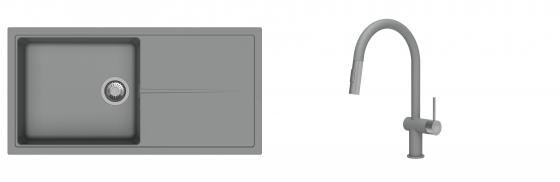 K-StrongSinks S3 Set drez Labe 1000x500mm granit šedý + Batéria Neris šedá