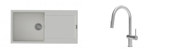K-StrongSinks S3 Set drez Zala 1000x500mm granit biely + Batéria Neris nerez