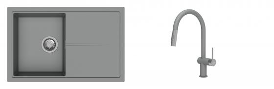 K-StrongSinks S3 Set drez Labe 780x500mm granit šedý + Batéria Neris šedá