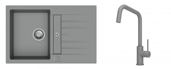 K-StrongSinks S3 Set drez Vardar 780x500mm granit šedý + Batéria Arda šedá