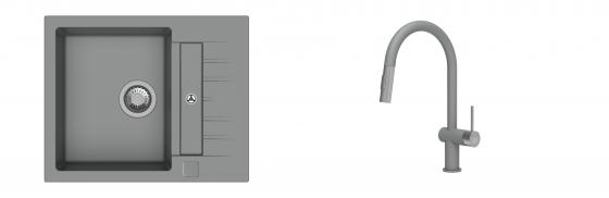 K-StrongSinks S3 Set drez Vardar 615x500mm granit šedý + Batéria Neris šedá