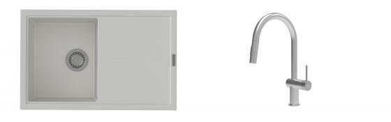 K-StrongSinks S3 Set drez Labe 780x500mm granit biely + Batéria Neris nerez