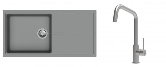 K-StrongSinks S3 Set drez Labe 1000x500mm granit šedý + Batéria Arda nerez