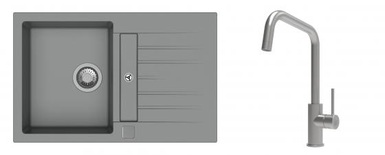K-StrongSinks S3 Set drez Vardar 780x500mm granit šedý + Batéria Arda nerez
