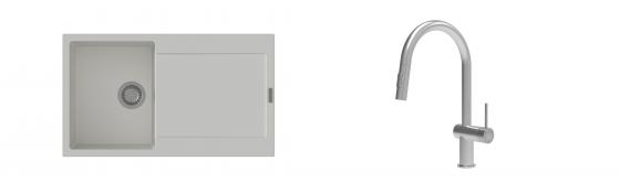 K-StrongSinks S3 Set drez Zala 860x500mm granit biely + Batéria Neris nerez