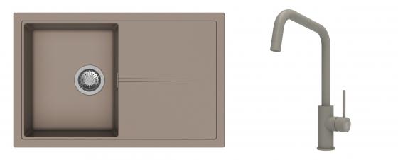 K-StrongSinks S3 Set drez Labe 780x500mm granit béžový + Batéria Arda béžová