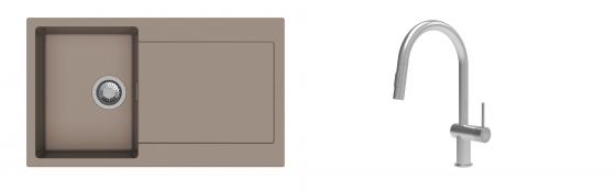 K-StrongSinks S3 Set drez Zala 860x500mm granit béžový + Batéria Neris nerez