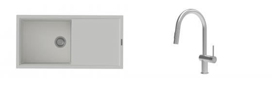 K-StrongSinks S3 Set drez Labe 1000x500mm granit biely + Batéria Neris nerez