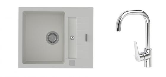 StrongSinks S3 Set drez Vardar 615 615x500mm granit biely+Batéria Garonne chróm