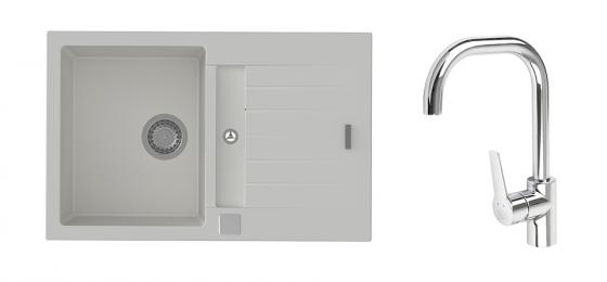 StrongSinks S3 Set drez Vardar 780 780x500mm granit biely+Batéria Garonne chróm