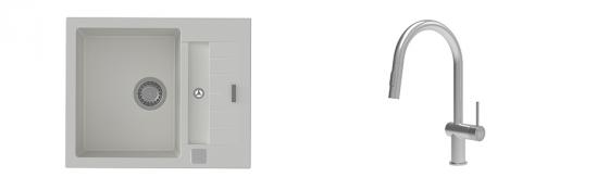 K-StrongSinks S3 Set drez Vardar 615x500mm granit biely + Batéria Neris nerez