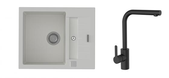 K-StrongSinks S3 Set drez Vardar 615x500mm,granit biely+Batéria Ipoly čierna