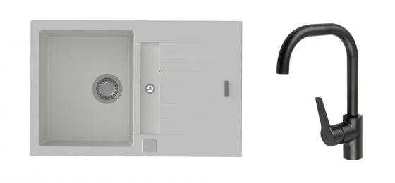 StrongSinks S3 Set drez Vardar 780 780x500mm granit biely+Batéria Garonne čierna