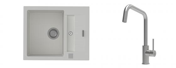 K-StrongSinks S3 Set drez Vardar 615x500mm granit biely + Batéria Arda nerez