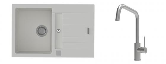K-StrongSinks S3 Set drez Vardar 780x500mm granit biely + Batéria Arda nerez