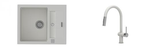 K-StrongSinks S3 Set drez Vardar 615x500mm granit biely + Batéria Neris bílá
