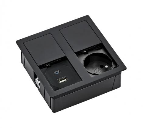 VersaHit Dual elektrická zásuvka 1x 230V, Francúzska, USB A/C 5V čierna matná