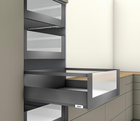 K-BLUM Merivobox, zásuvka E reling 550mm/40kg, tmavo šedá OG, vnútorná, sklo
