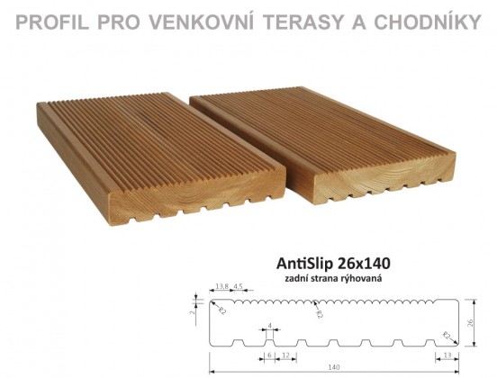 TERASY ThermoWood doska AntiSlip 26/140/4200 bez bočního úchytu