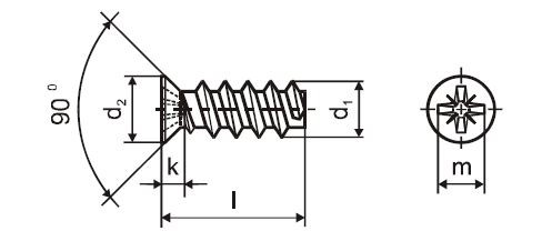 Euroskrutka 6,3x16/9 zápustná hlava 9mm PZ2 zinok biely