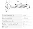 SPAX skrutka 8x240/80 zápustná hlava TXS,W,4C MH, čiastočný závit