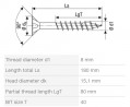 SPAX skrutka 8x180/80 zápustná hlava TXS,W,4C MH, čiastočný závit