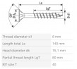 SPAX skrutka 8x140/80 zápustná hlava TXS,W,4C MH, čiastočný závit