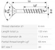 SPAX skrutka 6x120/68 zápustná hlava TXS,W,4C MH, čiastočný závit