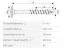SPAX skrutka 8x320/80 tanierová hlava TXS, W, 4C, čiastočný závit