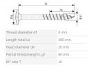 SPAX skrutka 8x380/80 tanierová hlava TXS, W, 4C, čiastočný závit