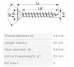 SPAX skrutka 4,5x25 zápustná hlava PZ, W, 4C MH
