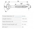 SPAX skrutka 6x100/61 zápustná hlava TXS, W, 4C MH, nerez A2, čiastočný závit