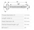 SPAX skrutka 4,5x60 zápustná hlava TXS,W,4C MH, nerez A2