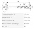 SPAX skrutka 10x200/80 zápustná hlava TXS,W,4C MH, čiastočný závit