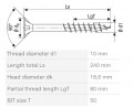 SPAX skrutka 10x240/80 zápustná hlava TXS,W,4C MH, čiastočný závit