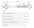 SPAX skrutka 10x300/80 zápustná hlava TXS,W,4C MH, čiastočný závit