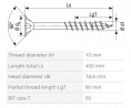 SPAX skrutka 10x400/80 zápustná hlava TXS,W,4C MH, čiastočný závit