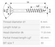 SPAX skrutka 6x200/65 zápustná hlava TXS,W,4C MH, čiastočný závit