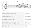 SPAX skrutka 6x220/65 zápustná hlava TXS,W,4C MH, čiastočný závit