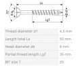SPAX skrutka M 4,5x50/35 zápustná hlava TXS, W, C, čiastočný závit