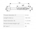 SPAX skrutka 6x100/61 polguľatá hlava TXS,W,4C, čiastočný závit