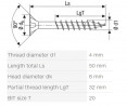 SPAX skrutka 4x50/32 zápustná hlava TXS, W, 4C MH, nerez A2, čiastočný závit