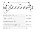 SPAX skrutka 4,5x40 zápustná hlava PZ, W, 4C MH