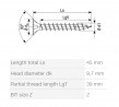 SPAX skrutka 5x45 zápustná hlava PZ,W,4C MH