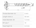 SPAX skrutka FEX-H 4x40 zápustná hlava TXS,W A3J,4C MH, čiastočný závit
