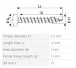 SPAX skrutka 3,5x12 polguľatá hlava TXS,W,4C,