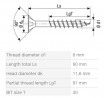 SPAX skrutka 6x90/61 zápustná hlava TXS,W,4C MH, čiastočný závit