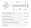 SPAX skrutka M 4,5x45/30 zápustná hlava TXS,W,C, čiastočný závit