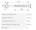 SPAX skrutka M 3,5x50/35 zápustná hlava TXS,W,C, čiastočný závit