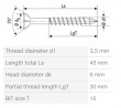 SPAX skrutka M 3,5x45/30 zápustná hlava TXS,W,C, čiastočný závit